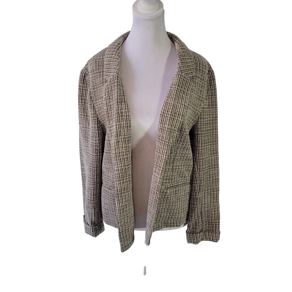 Nanette Lapore Size M Brown Tweed Open Front Blazer Office Mature Neutral